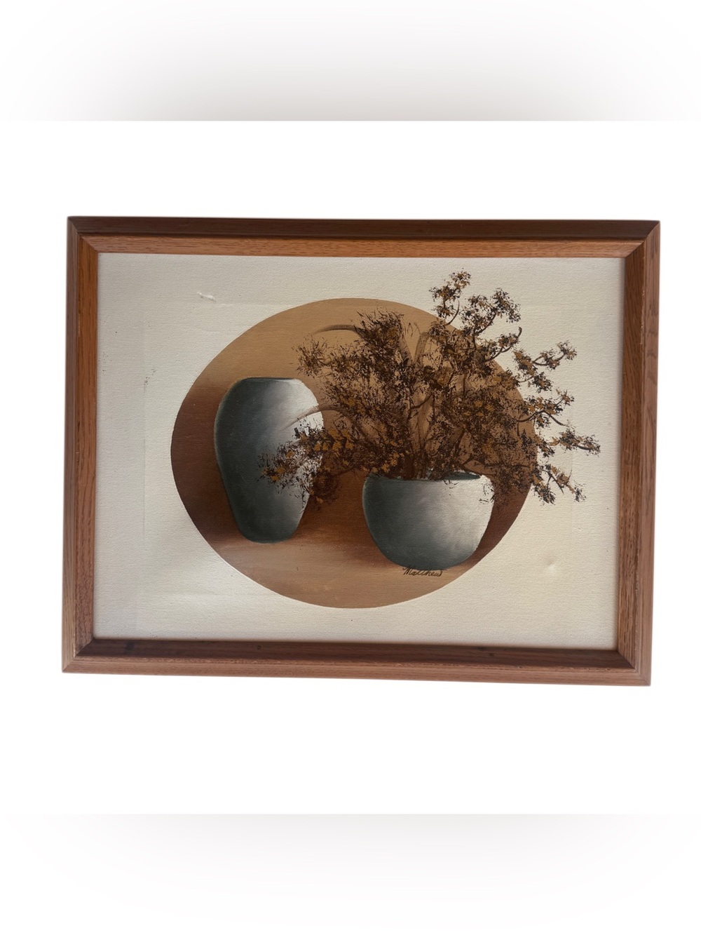 Vintage Scandinavian Framed Home Art still life original painting - Neutral 18”